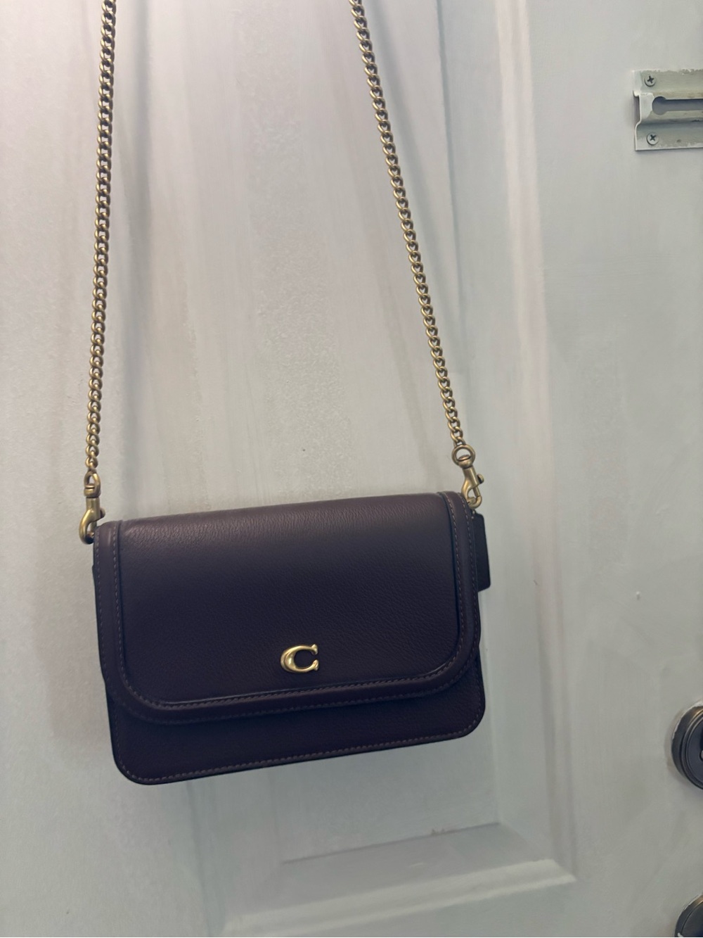 Coach Dark brown Leather Crossbody with Gold Chain